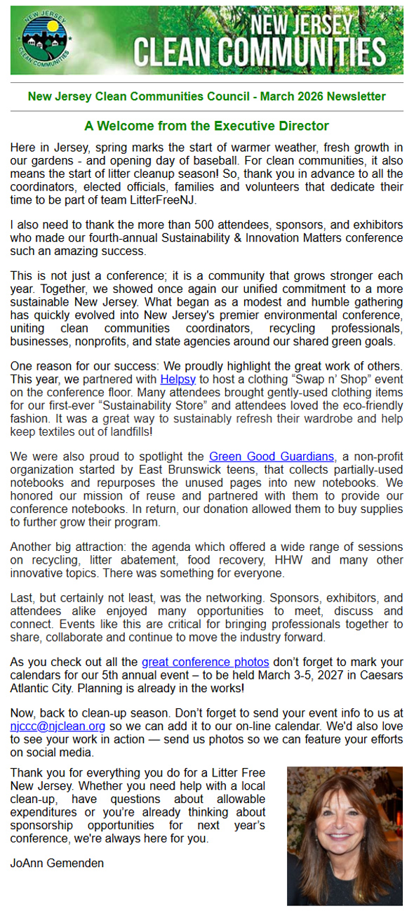 New Jersey Clean Communities Council - March 2026 Newsletter New Jersey Clean Communities Council - March 2026 Newsletter